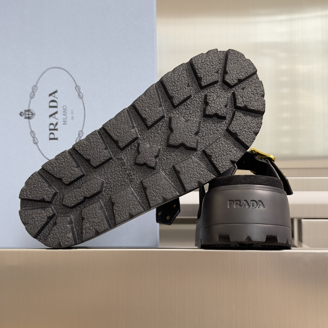 Prada Prada普拉达 P家 珐琅 三角标 厚底 休闲 凉鞋