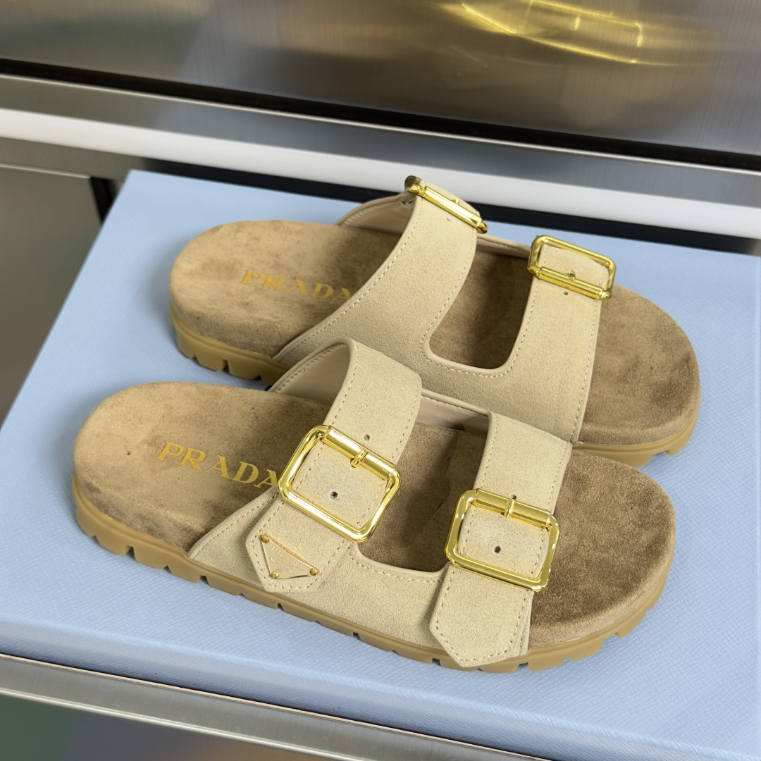 Prada Prada普拉达 P家 珐琅 三角标 厚底 休闲 凉鞋