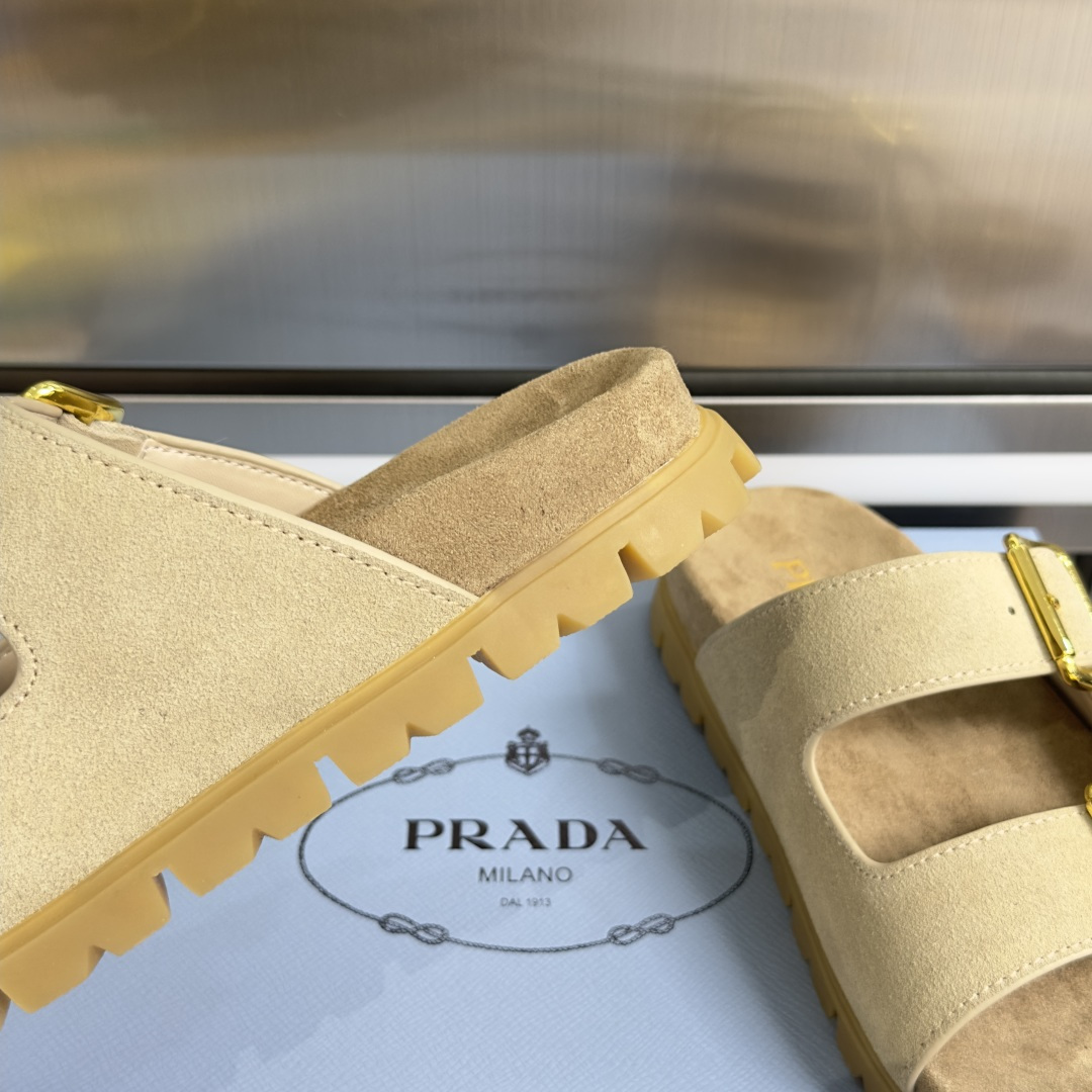 Prada Prada普拉达 P家 珐琅 三角标 厚底 休闲 凉鞋