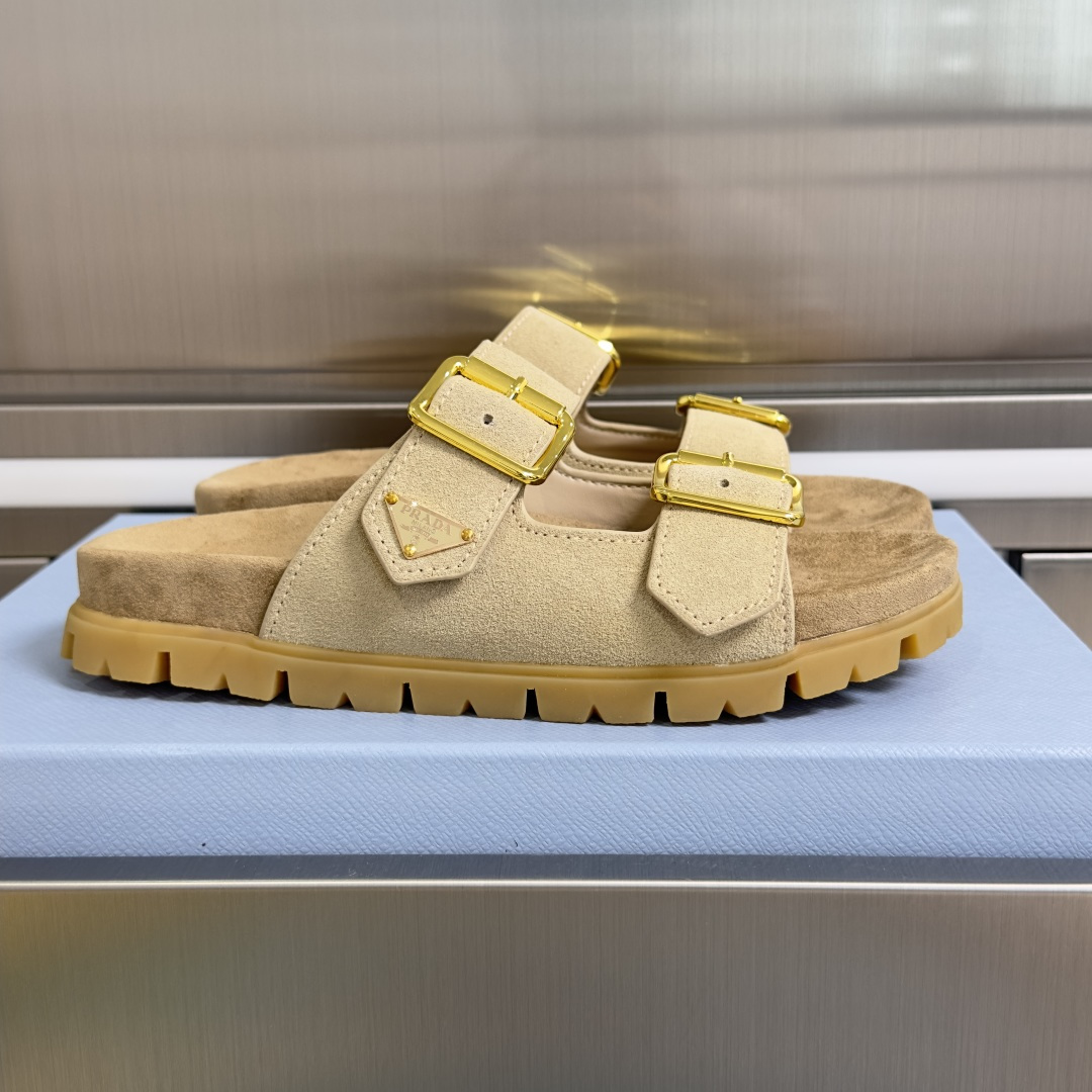 Prada Prada普拉达 P家 珐琅 三角标 厚底 休闲 凉鞋