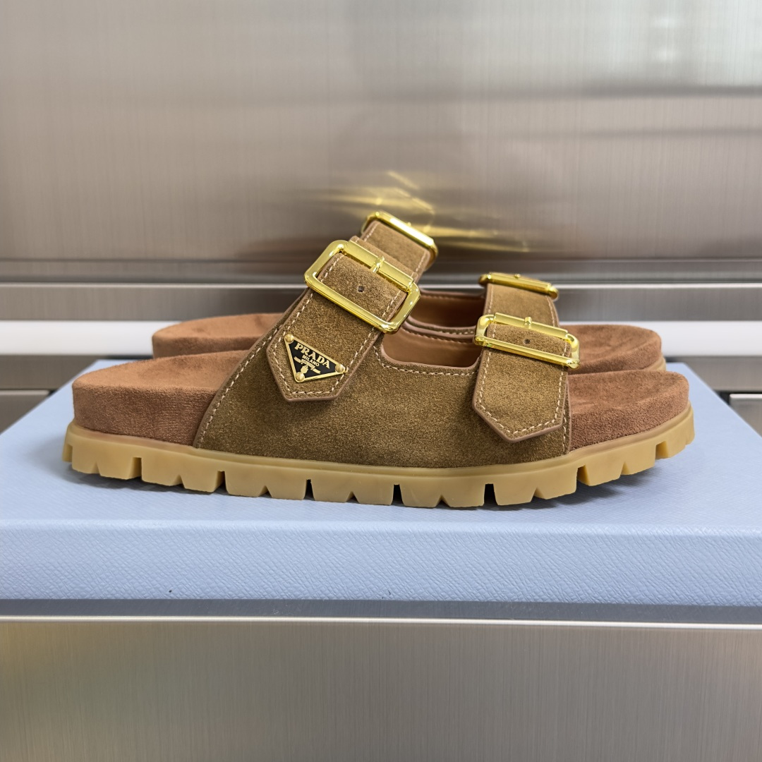 Prada Prada普拉达 P家 珐琅 三角标 厚底 休闲 凉鞋