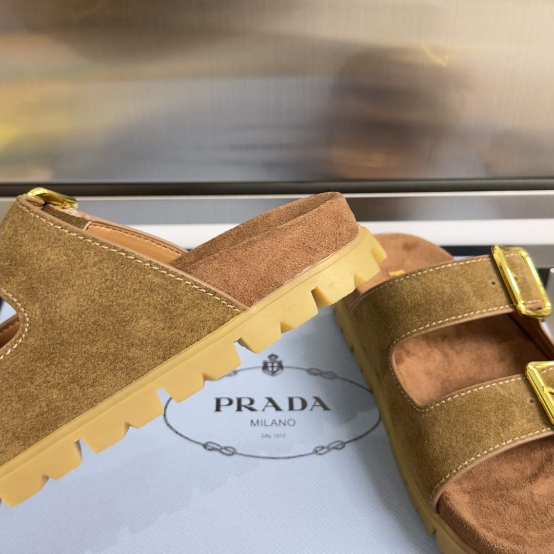 Prada Prada普拉达 P家 珐琅 三角标 厚底 休闲 凉鞋