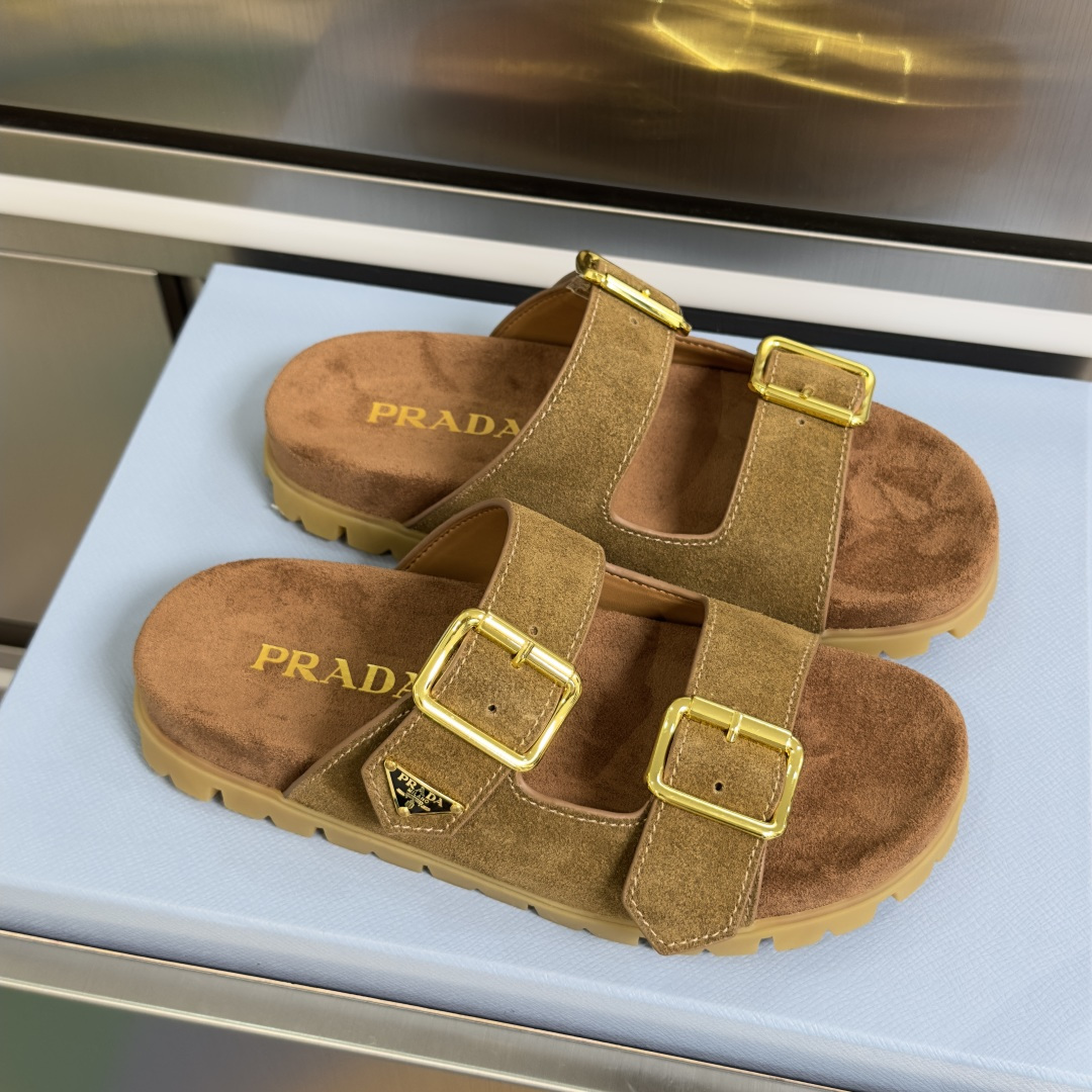 Prada Prada普拉达 P家 珐琅 三角标 厚底 休闲 凉鞋