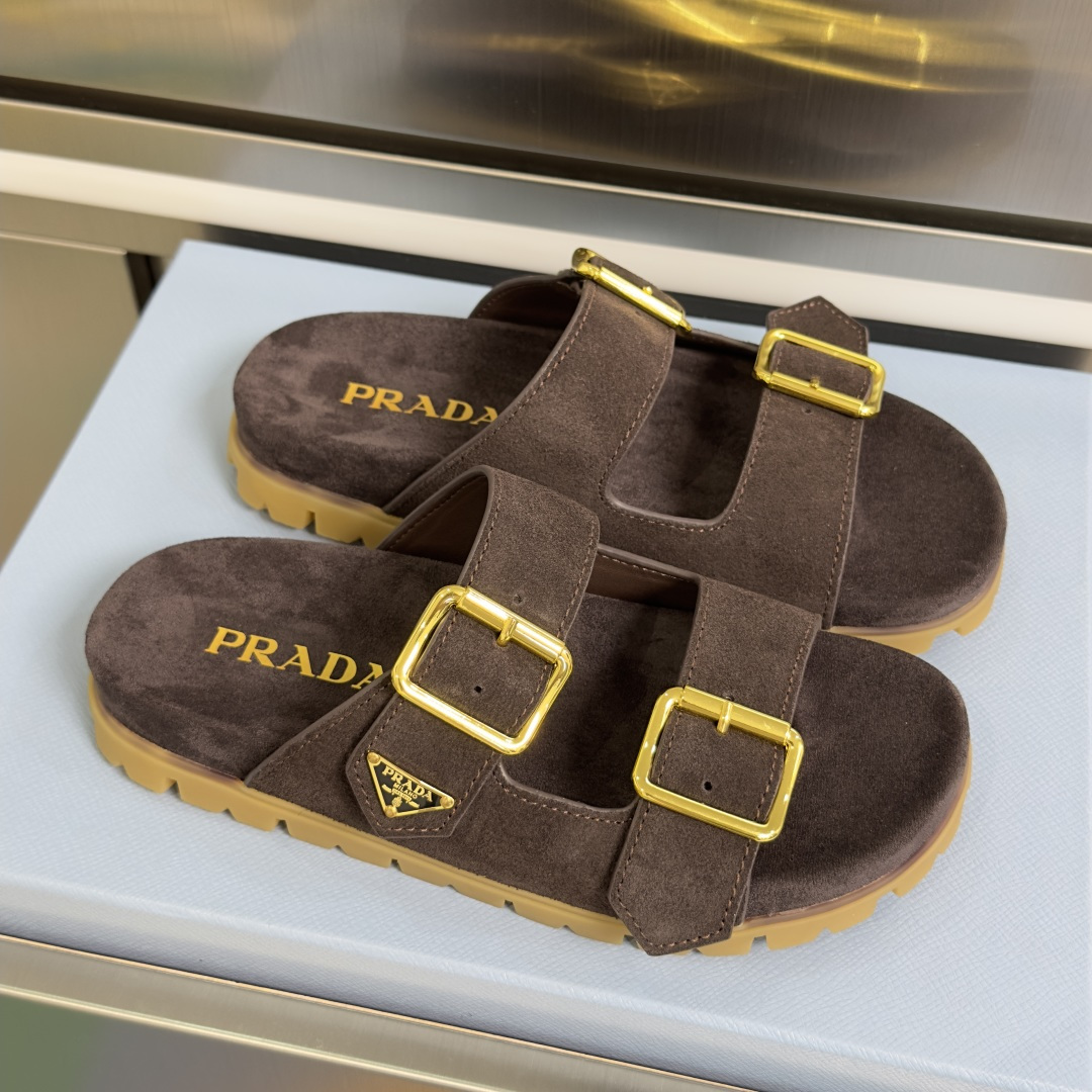 Prada Prada普拉达 P家 珐琅 三角标 厚底 休闲 凉鞋