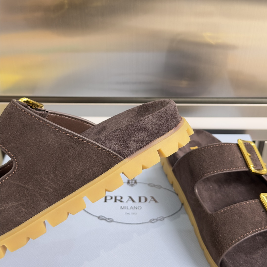 Prada Prada普拉达 P家 珐琅 三角标 厚底 休闲 凉鞋