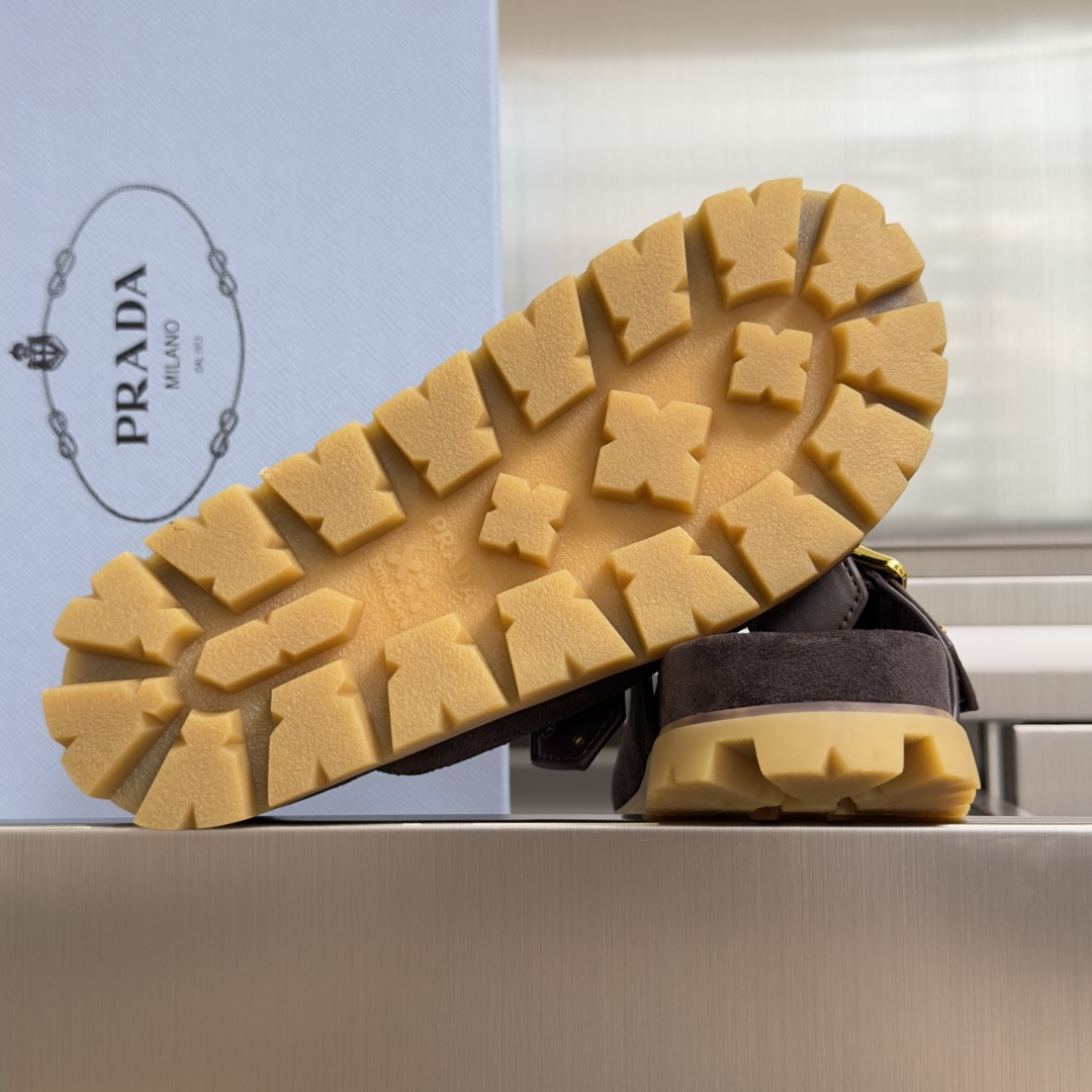 Prada Prada普拉达 P家 珐琅 三角标 厚底 休闲 凉鞋