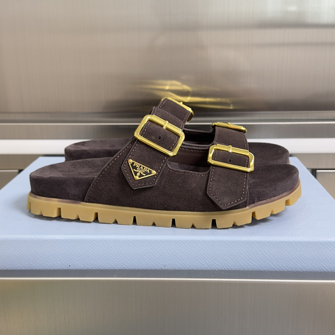 Prada Prada普拉达 P家 珐琅 三角标 厚底 休闲 凉鞋