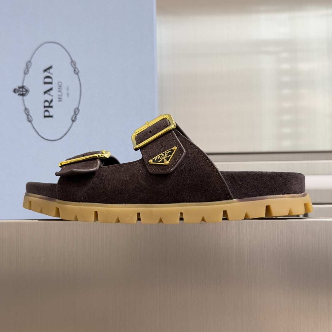 Prada Prada普拉达 P家 珐琅 三角标 厚底 休闲 凉鞋