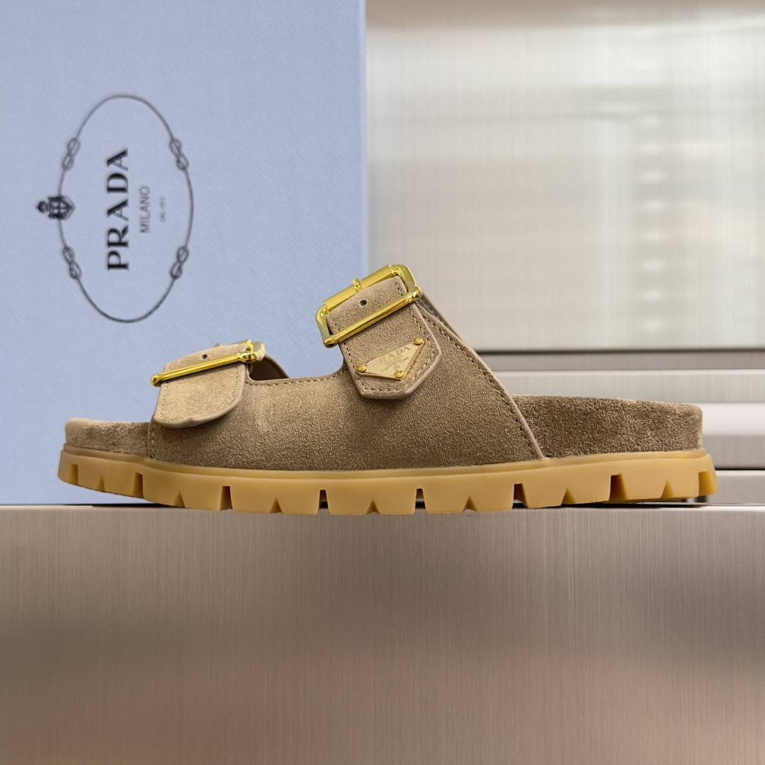 Prada Prada普拉达 P家 珐琅 三角标 厚底 休闲 凉鞋
