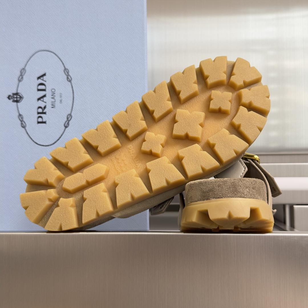 Prada Prada普拉达 P家 珐琅 三角标 厚底 休闲 凉鞋