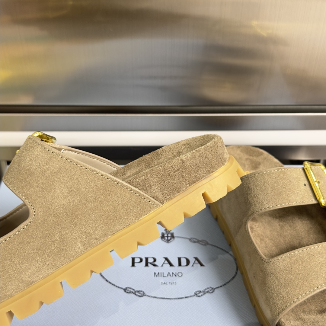 Prada Prada普拉达 P家 珐琅 三角标 厚底 休闲 凉鞋