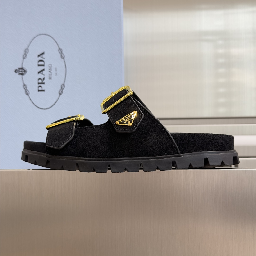 Prada Prada普拉达 P家 珐琅 三角标 厚底 休闲 凉鞋