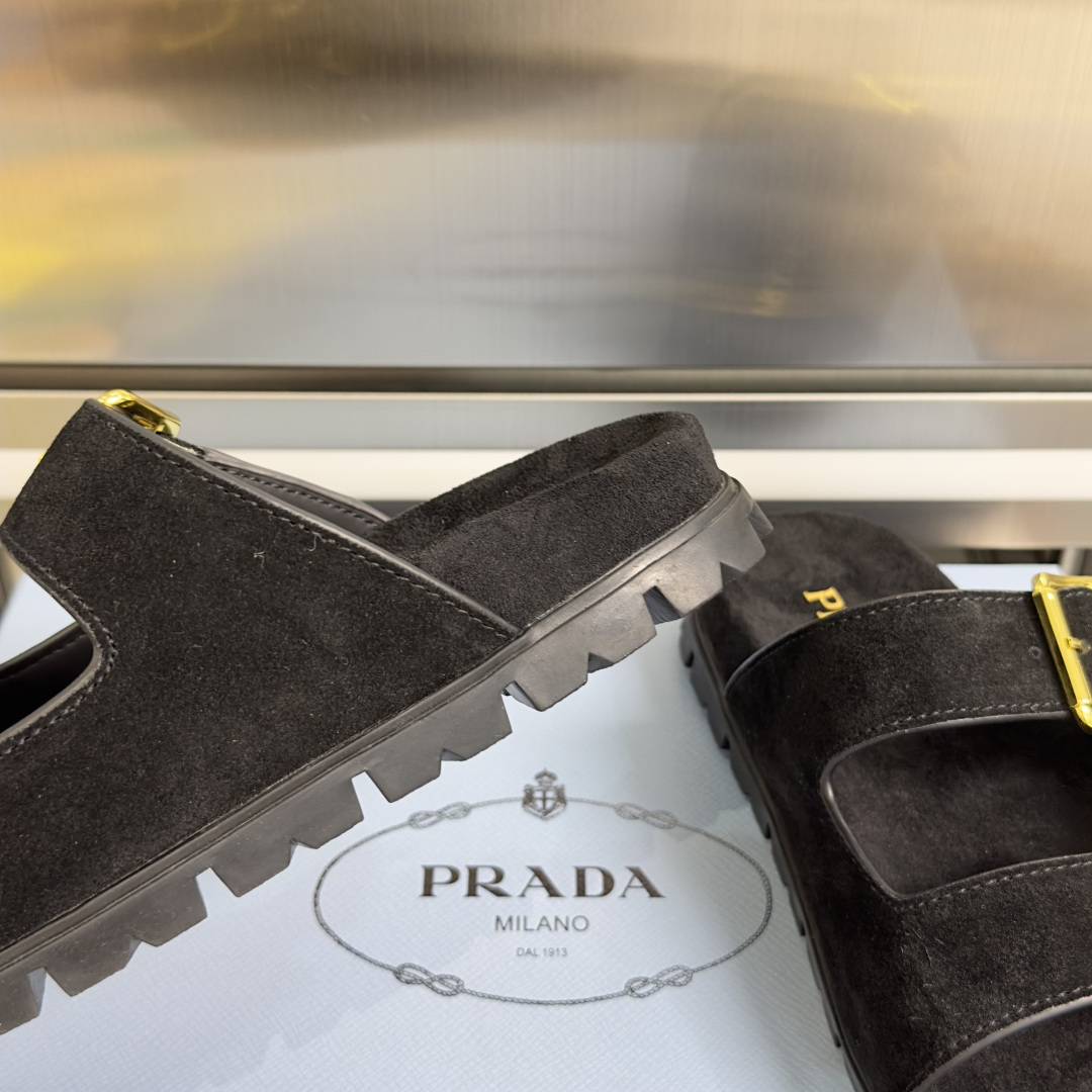Prada Prada普拉达 P家 珐琅 三角标 厚底 休闲 凉鞋