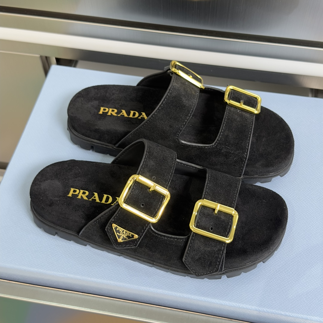 Prada Prada普拉达 P家 珐琅 三角标 厚底 休闲 凉鞋