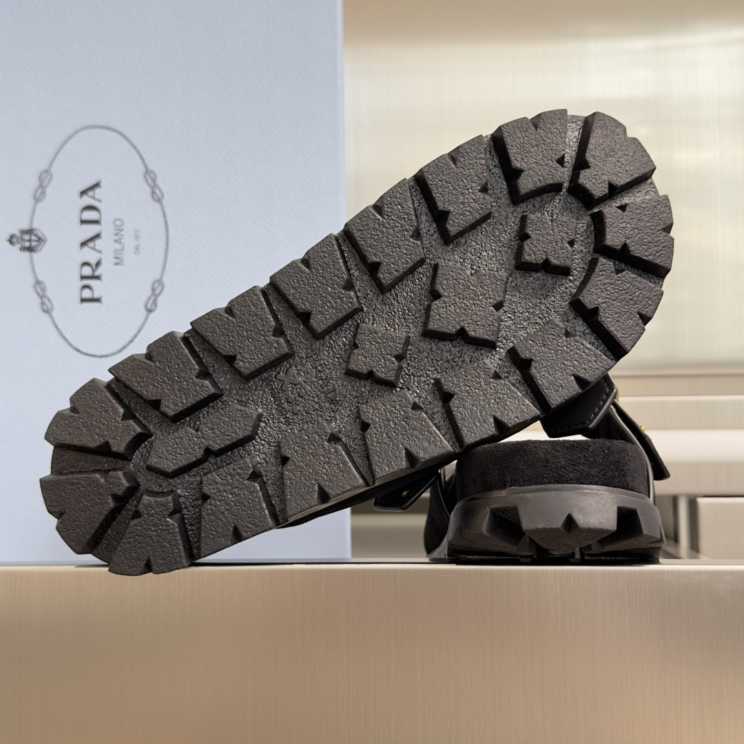 Prada Prada普拉达 P家 珐琅 三角标 厚底 休闲 凉鞋