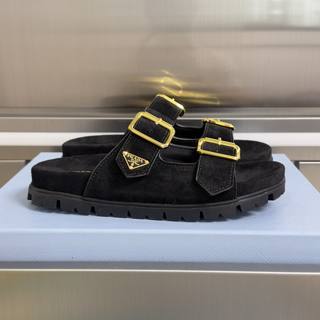 Prada Prada普拉达 P家 珐琅 三角标 厚底 休闲 凉鞋