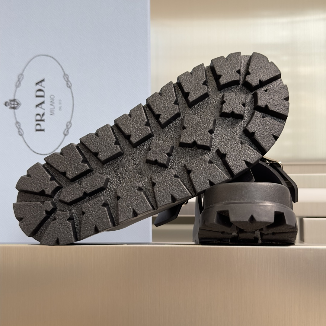 Prada Prada普拉达 P家 珐琅 三角标 厚底 休闲 凉鞋