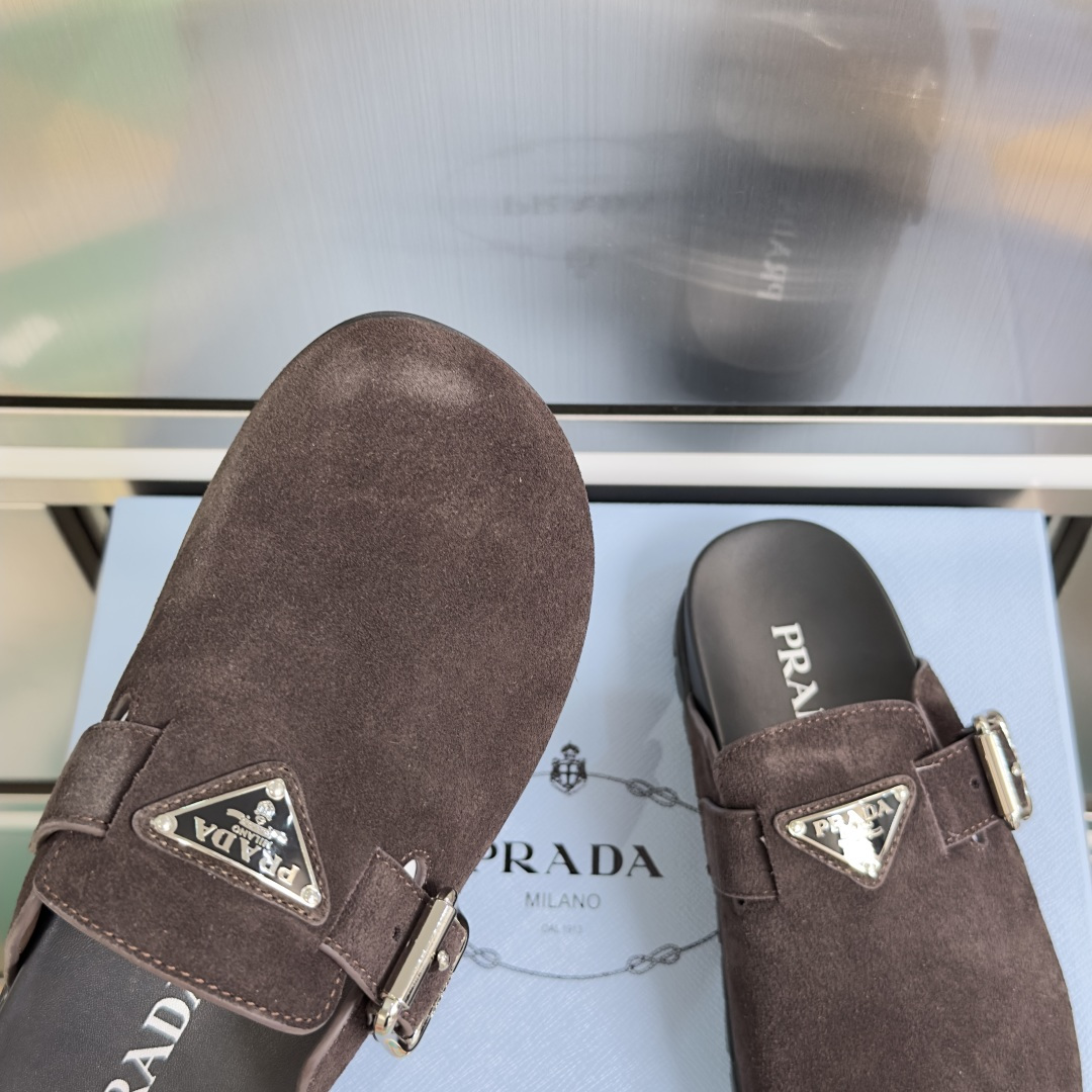 Prada Prada普拉达 P家 珐琅 三角标 厚底 勃肯鞋 穆勒鞋 包头拖鞋