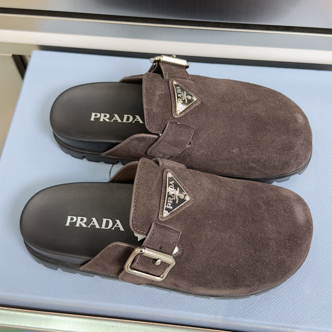 Prada Prada普拉达 P家 珐琅 三角标 厚底 勃肯鞋 穆勒鞋 包头拖鞋