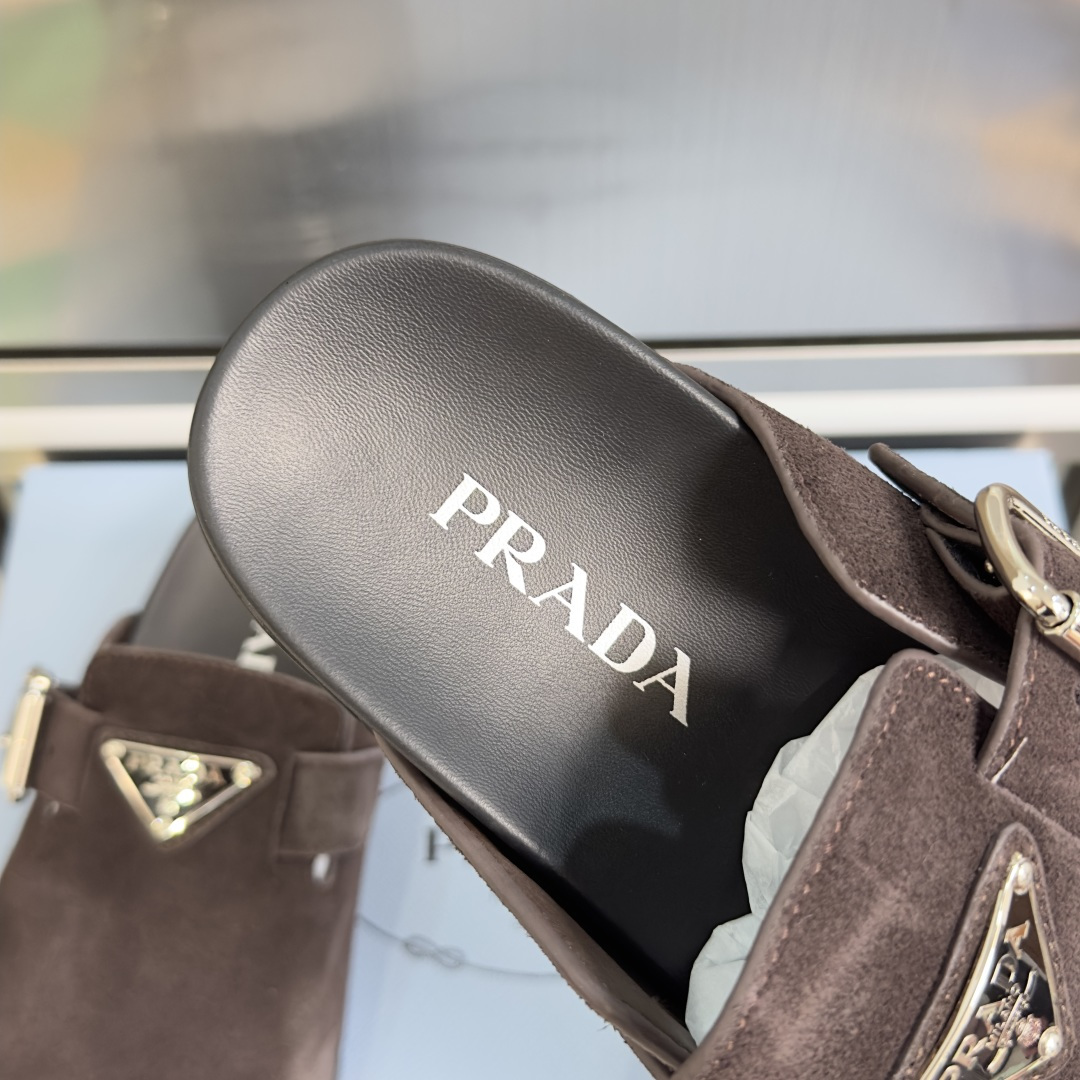 Prada Prada普拉达 P家 珐琅 三角标 厚底 勃肯鞋 穆勒鞋 包头拖鞋