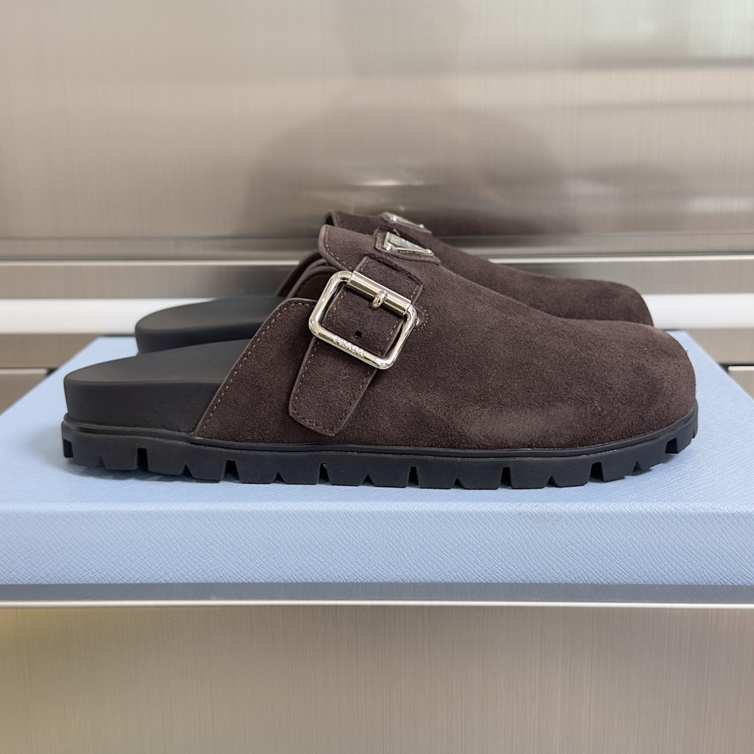 Prada Prada普拉达 P家 珐琅 三角标 厚底 勃肯鞋 穆勒鞋 包头拖鞋