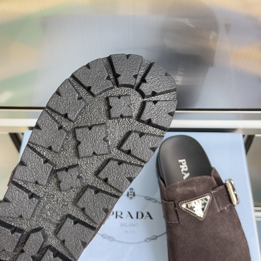 Prada Prada普拉达 P家 珐琅 三角标 厚底 勃肯鞋 穆勒鞋 包头拖鞋
