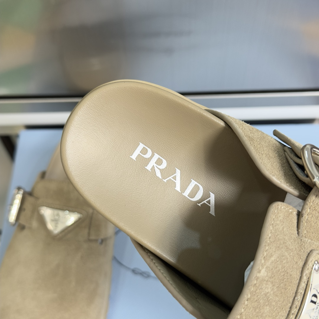 Prada Prada普拉达 P家 珐琅 三角标 厚底 勃肯鞋 穆勒鞋 包头拖鞋