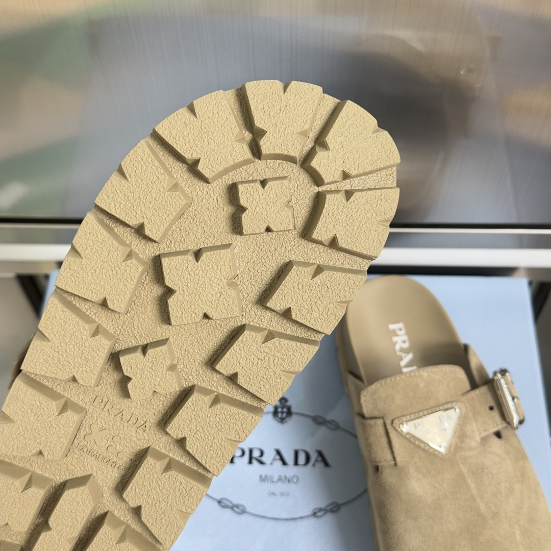 Prada Prada普拉达 P家 珐琅 三角标 厚底 勃肯鞋 穆勒鞋 包头拖鞋