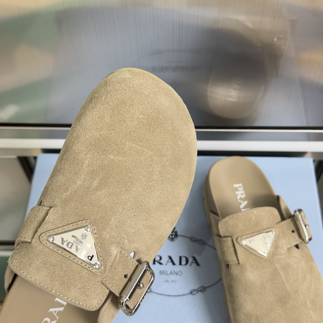 Prada Prada普拉达 P家 珐琅 三角标 厚底 勃肯鞋 穆勒鞋 包头拖鞋