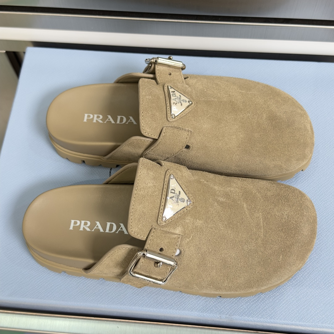 Prada Prada普拉达 P家 珐琅 三角标 厚底 勃肯鞋 穆勒鞋 包头拖鞋