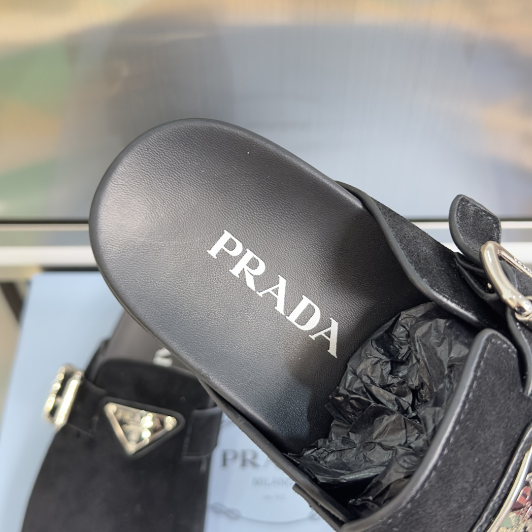 Prada Prada普拉达 P家 珐琅 三角标 厚底 勃肯鞋 穆勒鞋 包头拖鞋