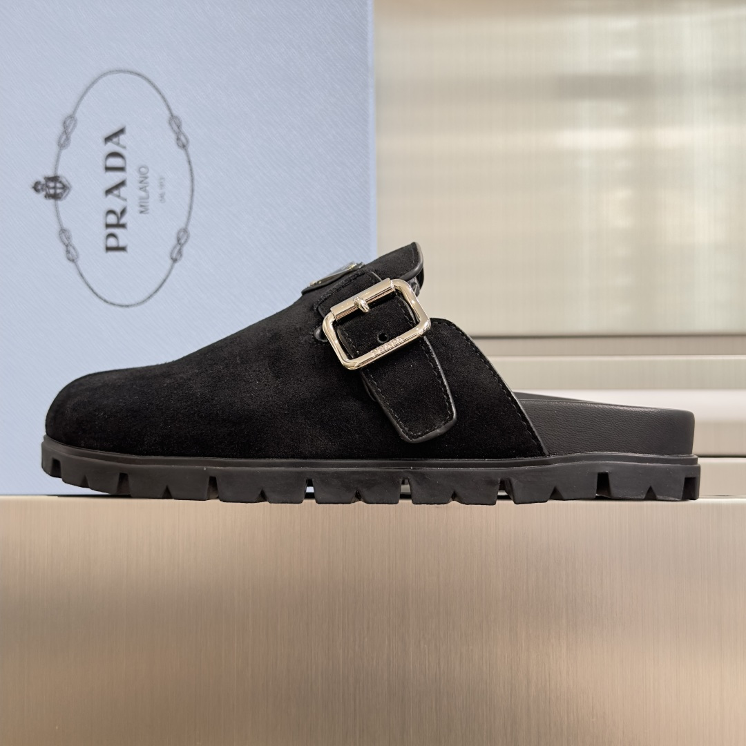 Prada Prada普拉达 P家 珐琅 三角标 厚底 勃肯鞋 穆勒鞋 包头拖鞋