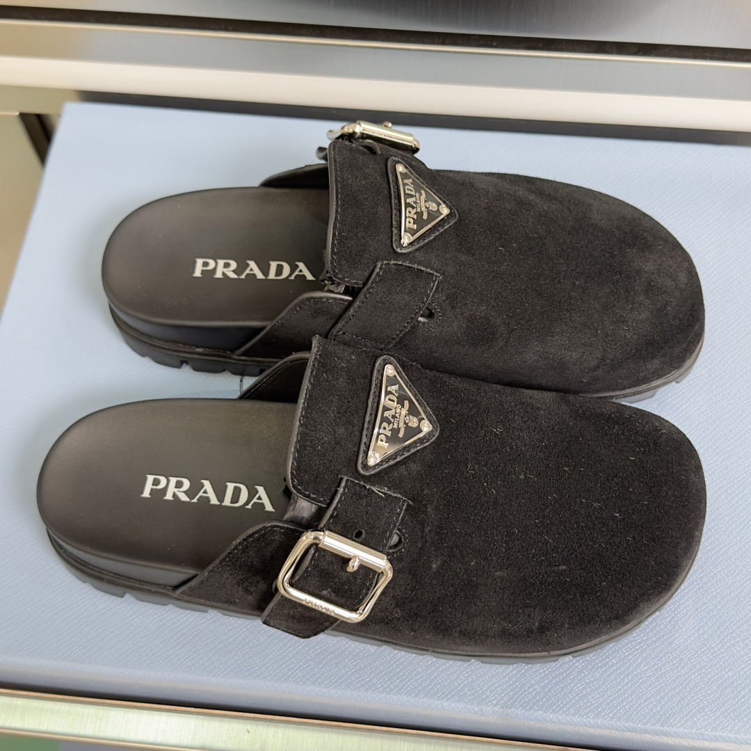 Prada Prada普拉达 P家 珐琅 三角标 厚底 勃肯鞋 穆勒鞋 包头拖鞋