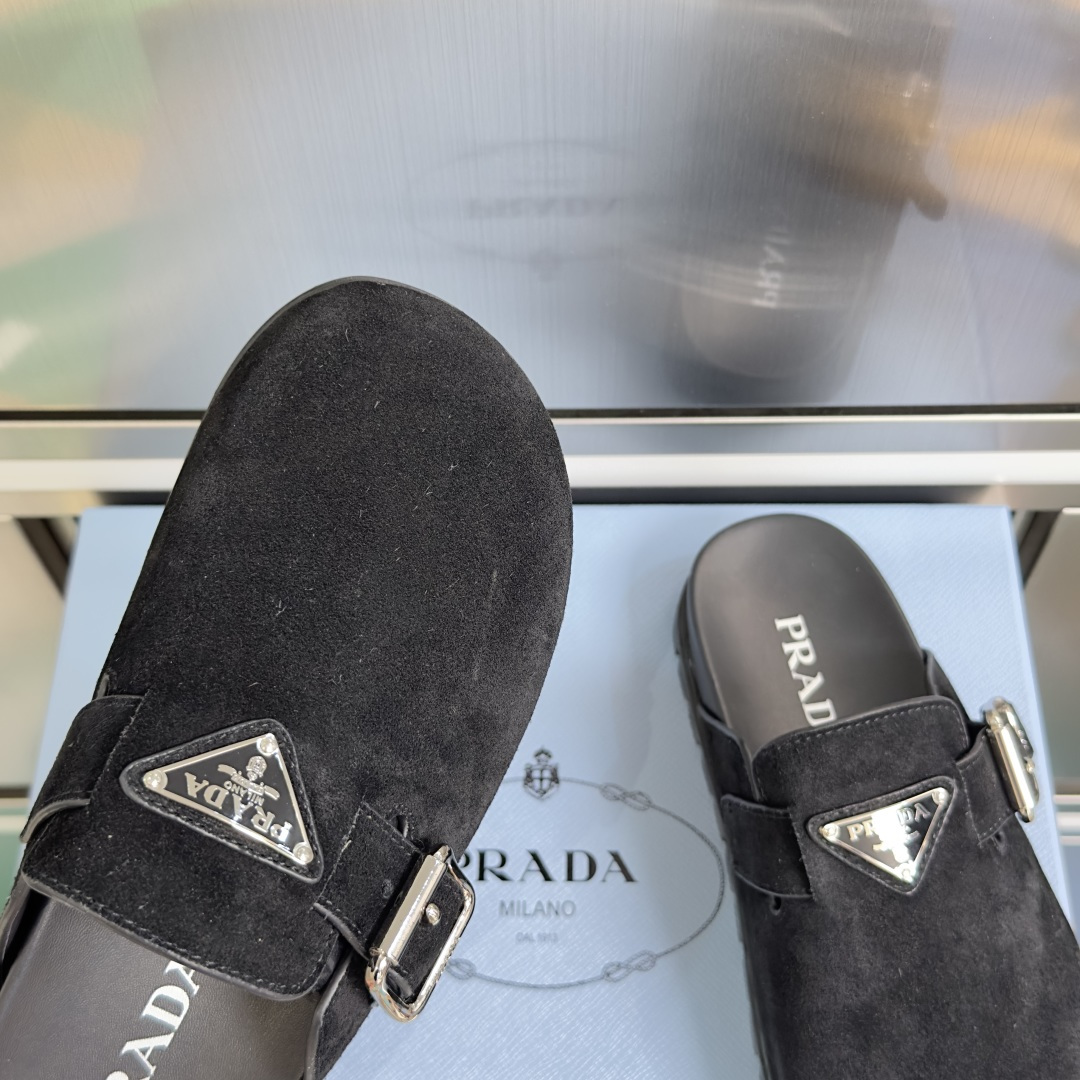 Prada Prada普拉达 P家 珐琅 三角标 厚底 勃肯鞋 穆勒鞋 包头拖鞋