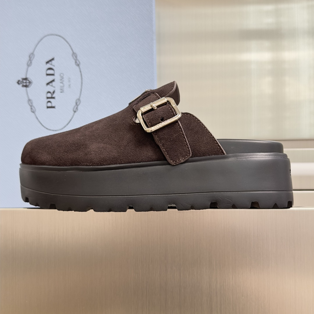 Prada Prada普拉达 P家 珐琅 三角标 厚底 勃肯鞋 穆勒鞋 包头拖鞋