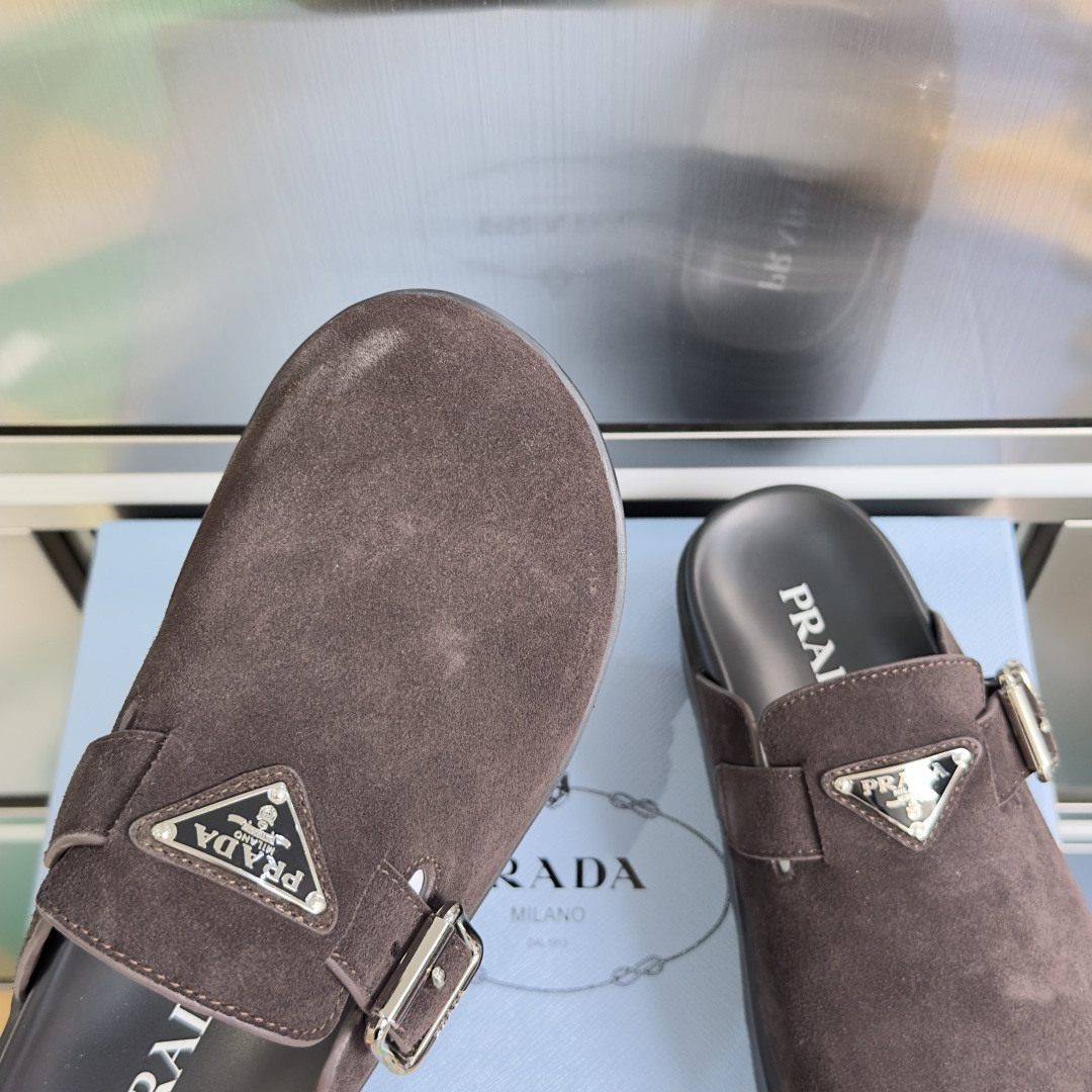 Prada Prada普拉达 P家 珐琅 三角标 厚底 勃肯鞋 穆勒鞋 包头拖鞋