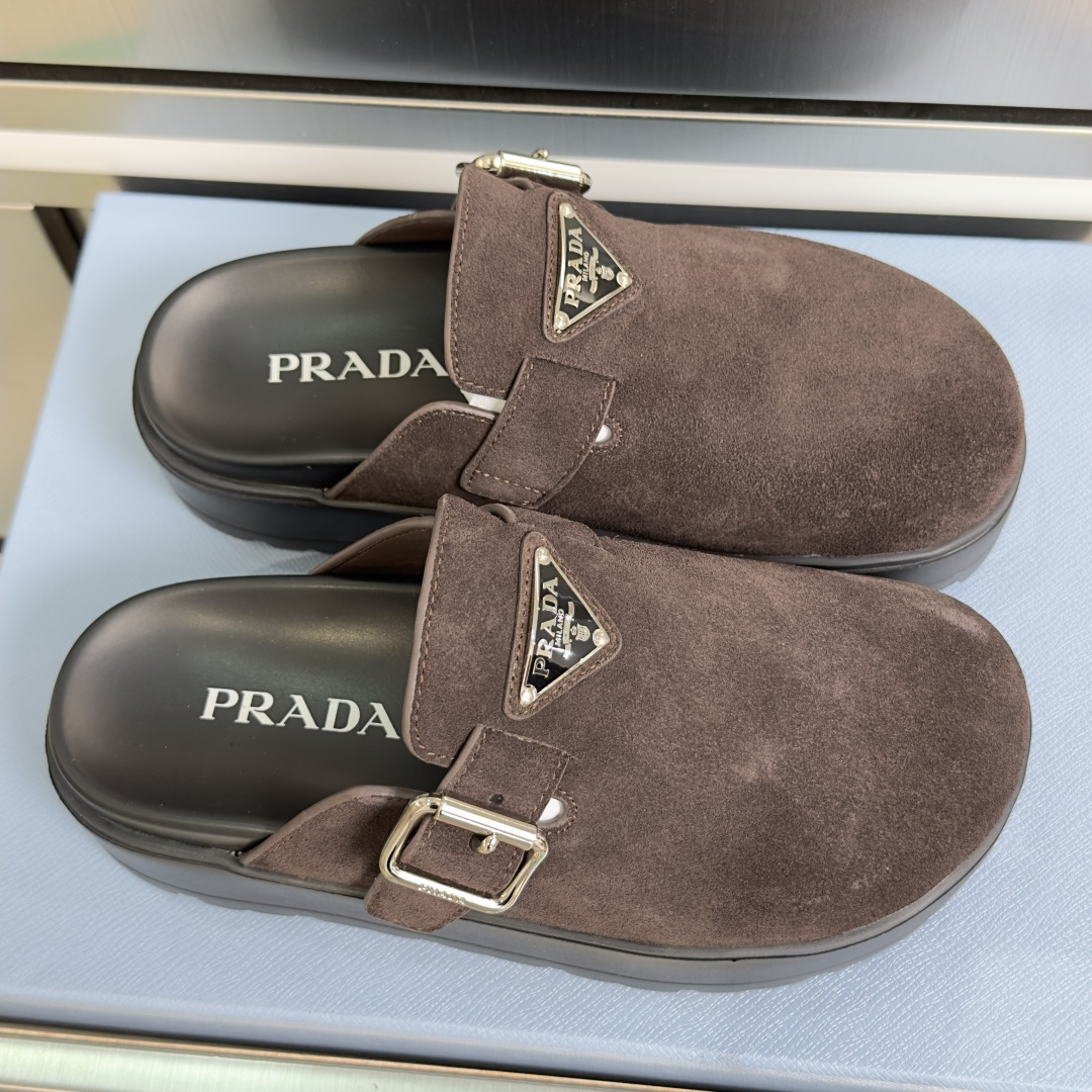 Prada Prada普拉达 P家 珐琅 三角标 厚底 勃肯鞋 穆勒鞋 包头拖鞋