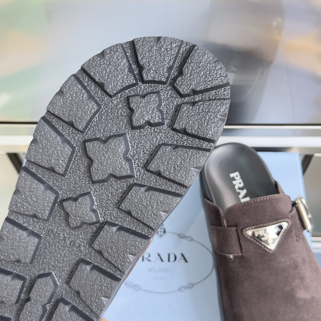 Prada Prada普拉达 P家 珐琅 三角标 厚底 勃肯鞋 穆勒鞋 包头拖鞋