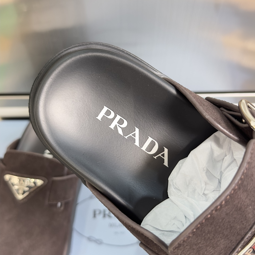 Prada Prada普拉达 P家 珐琅 三角标 厚底 勃肯鞋 穆勒鞋 包头拖鞋