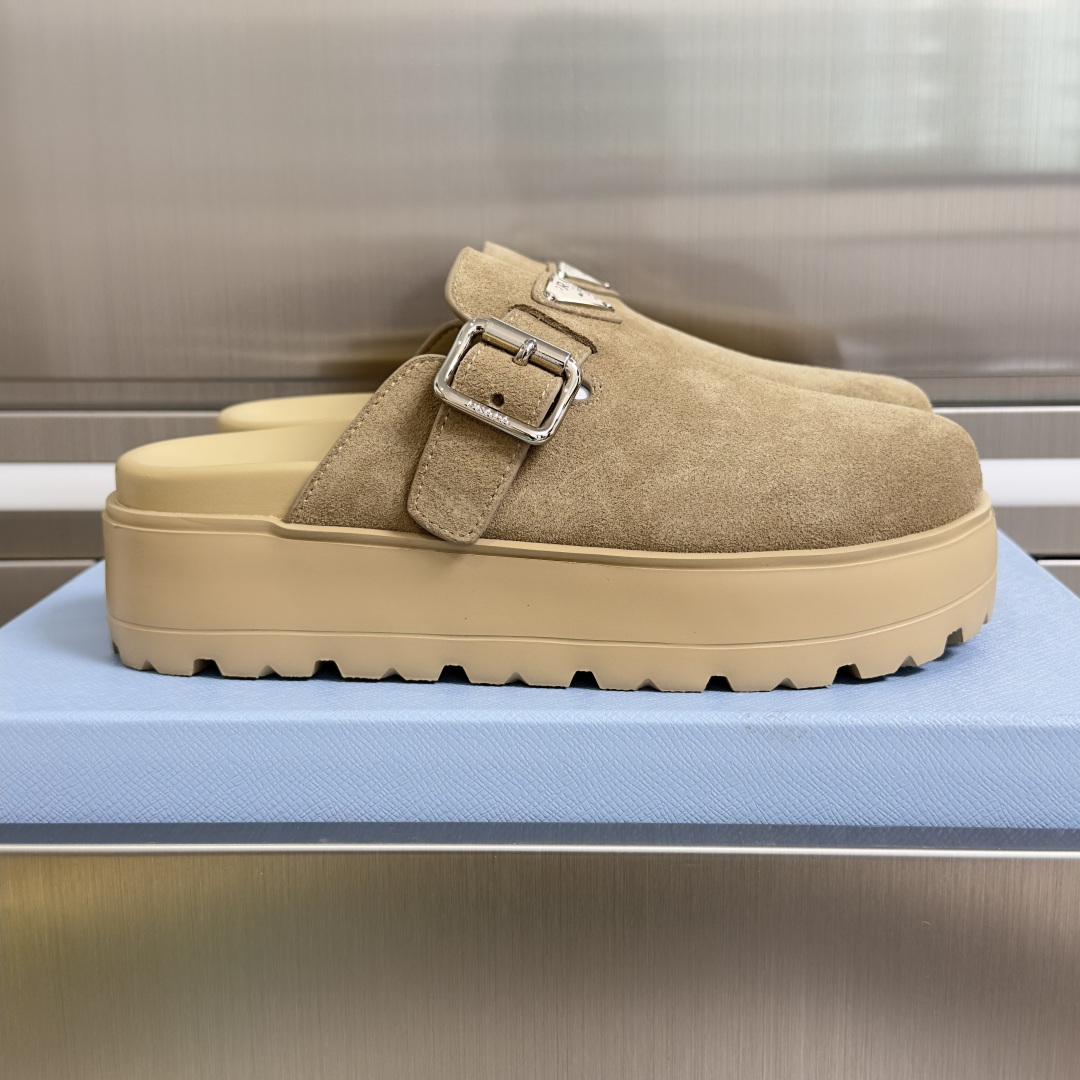 Prada Prada普拉达 P家 珐琅 三角标 厚底 勃肯鞋 穆勒鞋 包头拖鞋