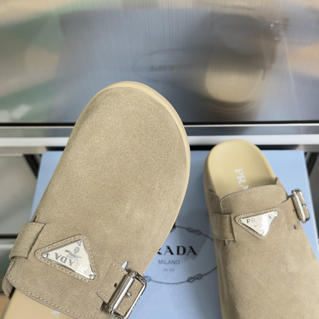 Prada Prada普拉达 P家 珐琅 三角标 厚底 勃肯鞋 穆勒鞋 包头拖鞋
