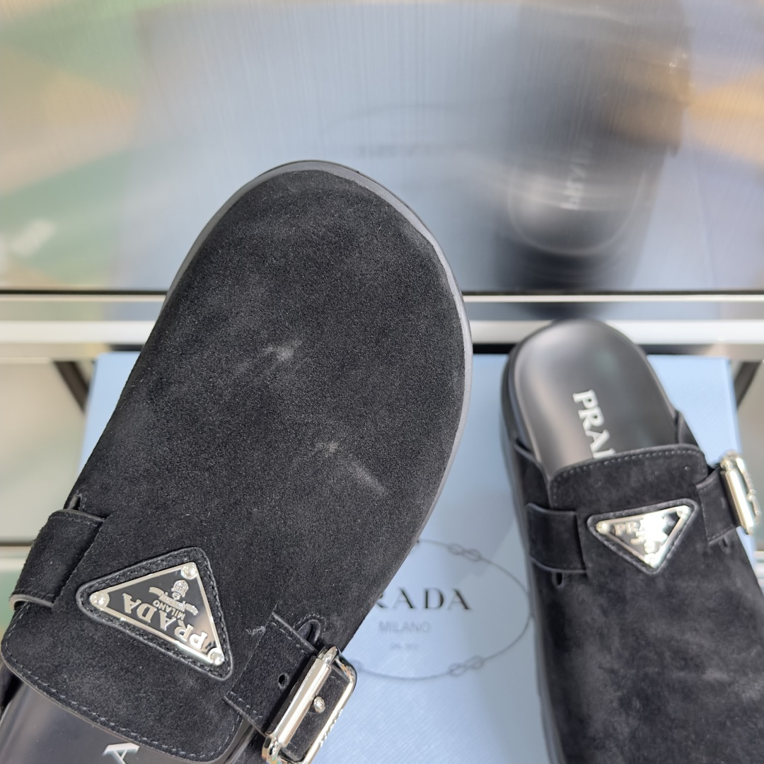 Prada Prada普拉达 P家 珐琅 三角标 厚底 勃肯鞋 穆勒鞋 包头拖鞋