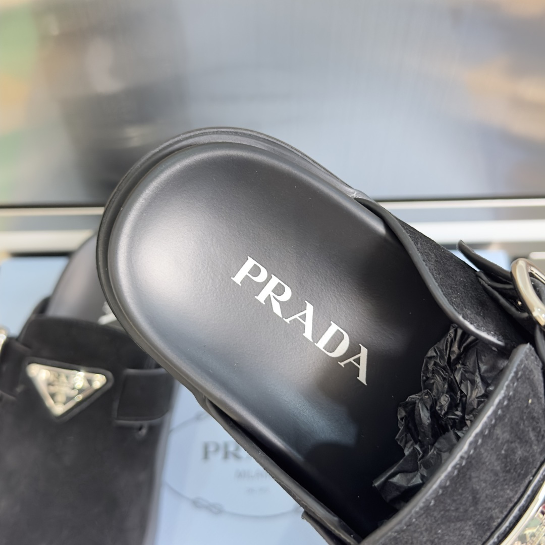 Prada Prada普拉达 P家 珐琅 三角标 厚底 勃肯鞋 穆勒鞋 包头拖鞋
