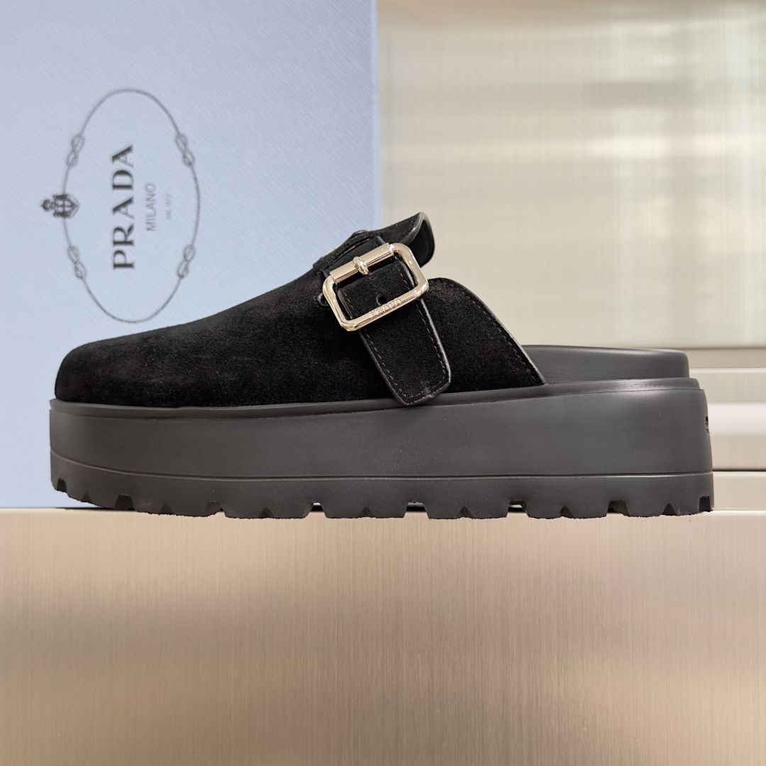Prada Prada普拉达 P家 珐琅 三角标 厚底 勃肯鞋 穆勒鞋 包头拖鞋