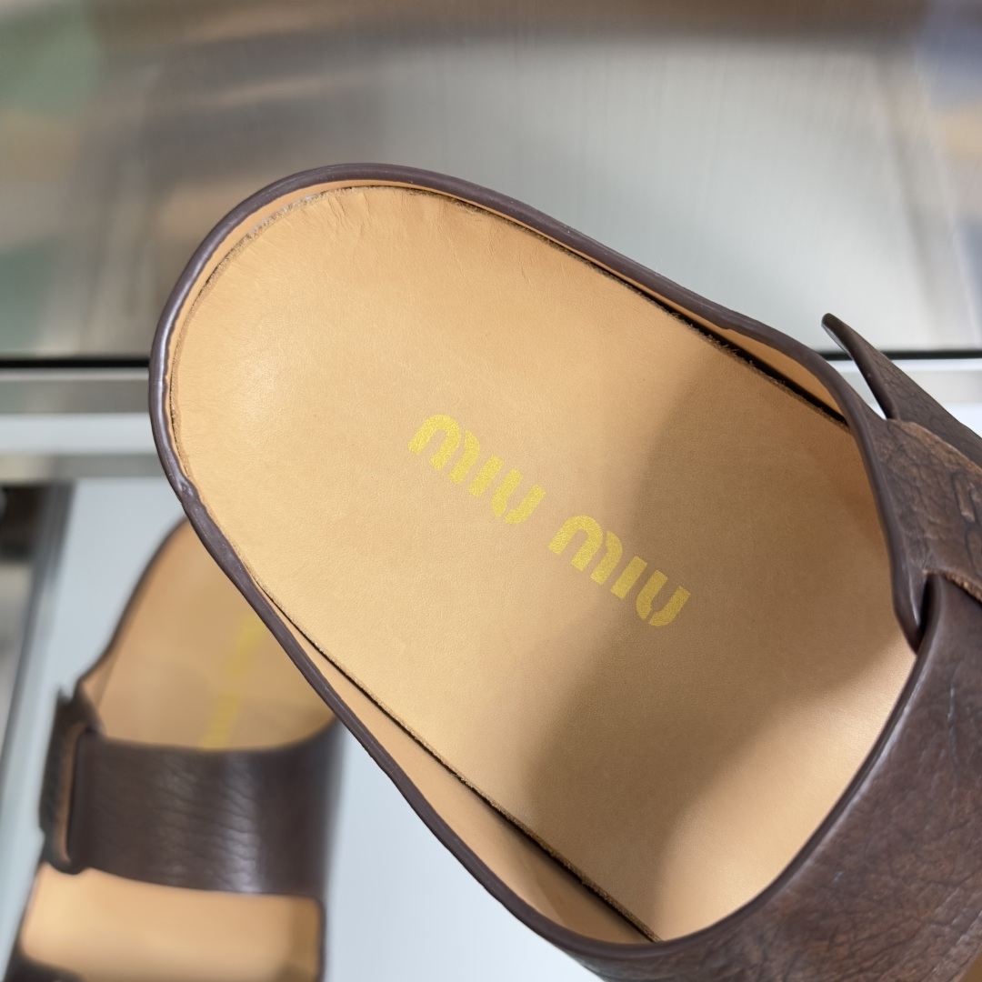 Miu Miu MiuMiu缪缪 最新款 厚底 真皮 凉鞋 拖鞋