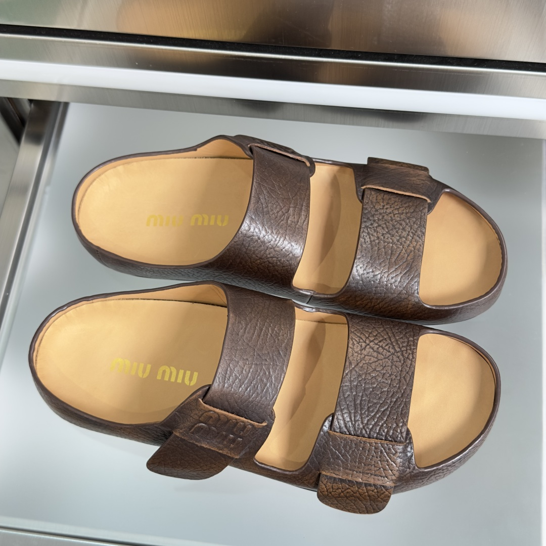 Miu Miu MiuMiu缪缪 最新款 厚底 真皮 凉鞋 拖鞋