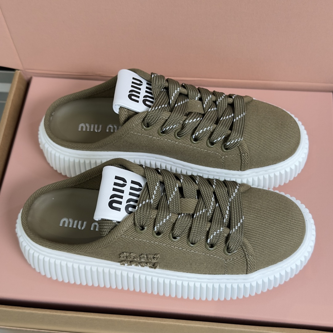 Miu Miu MiuMiu缪缪 最新款 魔术贴 帆布 厚底 饼干鞋 休闲 运动鞋