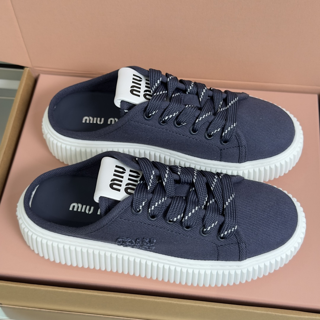 Miu Miu MiuMiu缪缪 最新款 魔术贴 帆布 厚底 饼干鞋 休闲 运动鞋