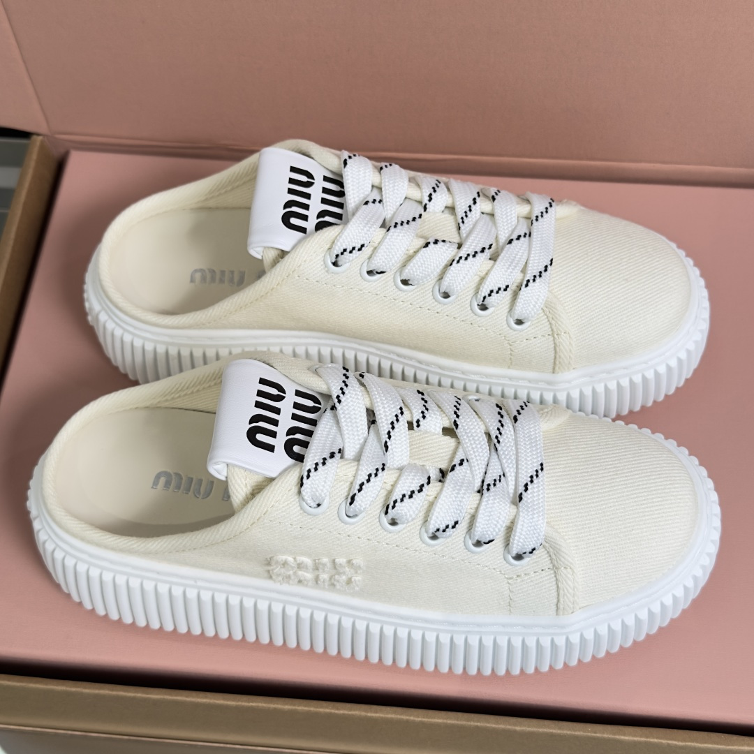 Miu Miu MiuMiu缪缪 最新款 魔术贴 帆布 厚底 饼干鞋 休闲 运动鞋