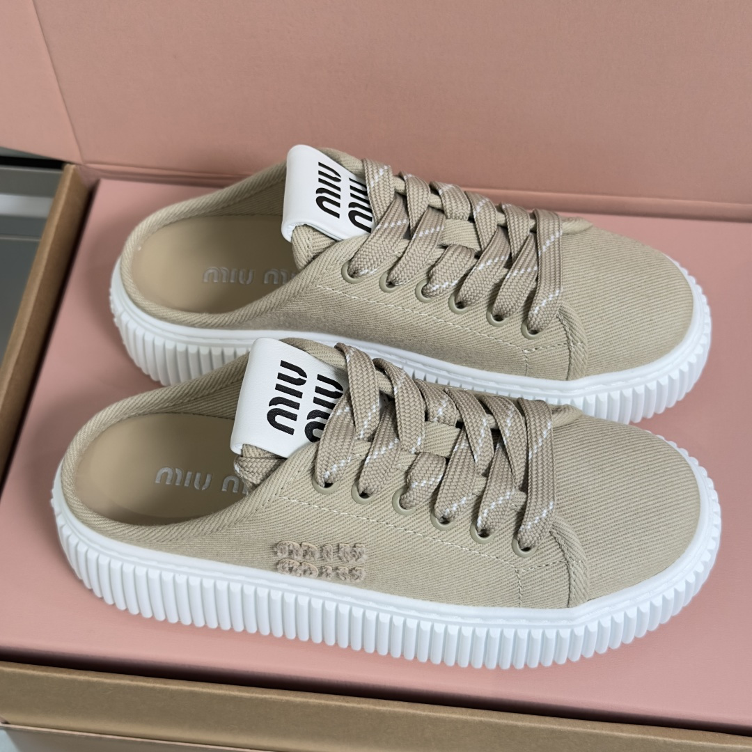 Miu Miu MiuMiu缪缪 最新款 魔术贴 帆布 厚底 饼干鞋 休闲 运动鞋